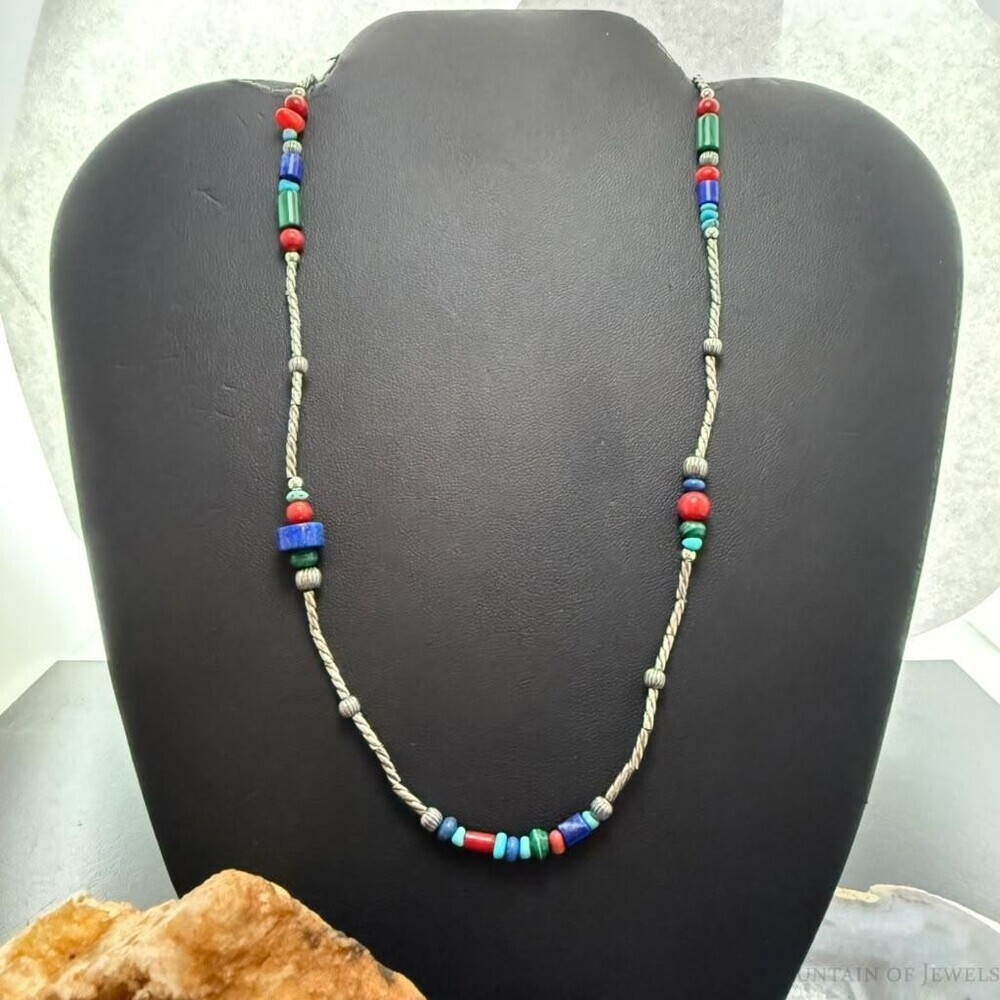 Carolyn Pollack Sterling Silver Multi Stone w/Cylinder Beads Necklace For Women
